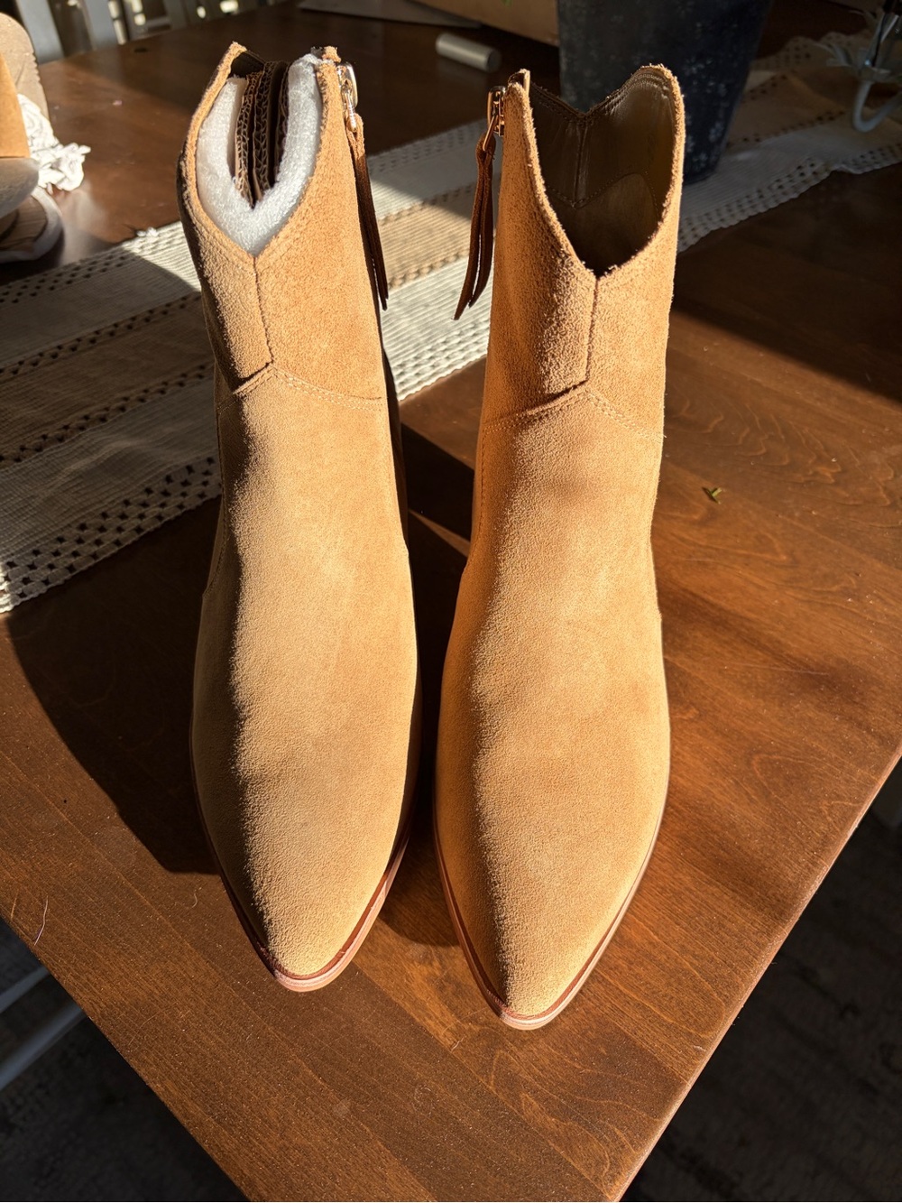 Vince Camuto Tan Suede Pointed-Toe Ankle Booties